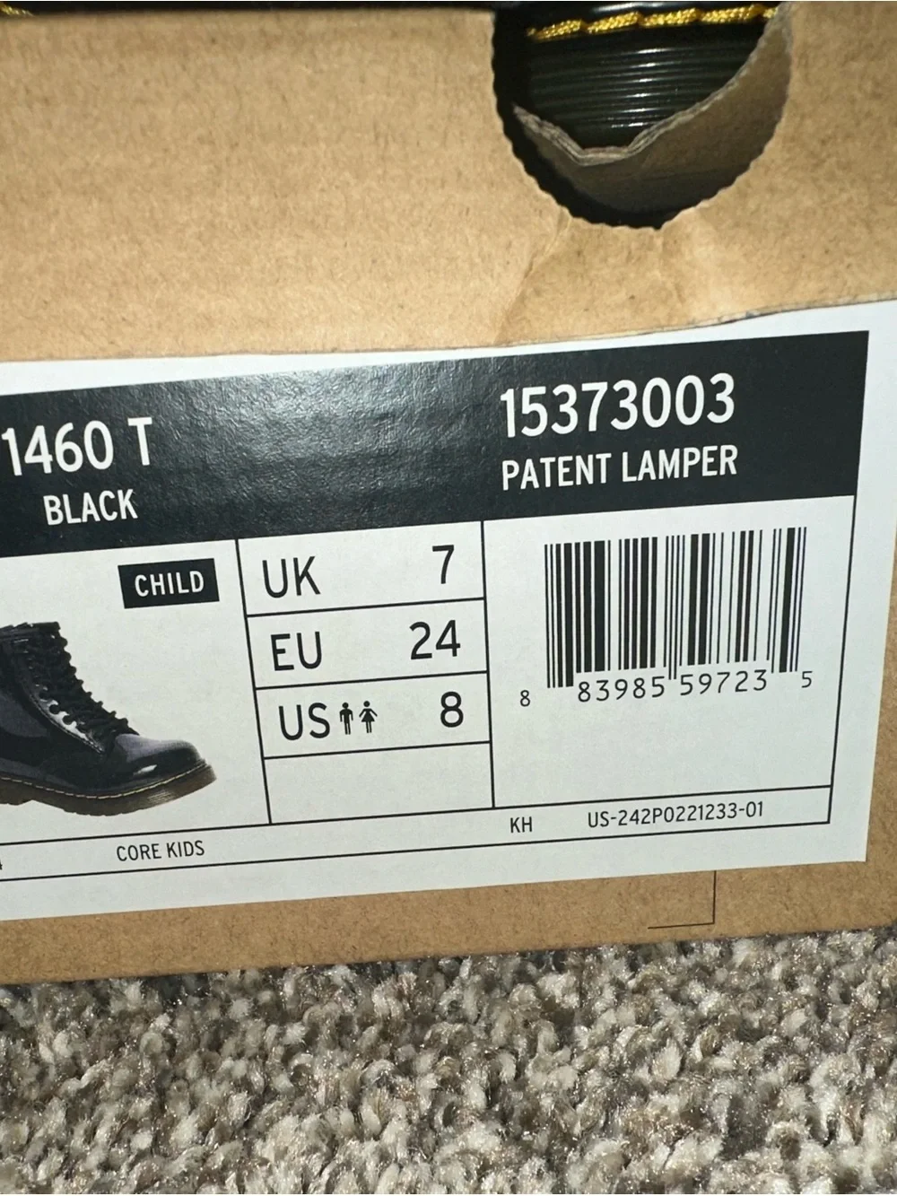 Dr. Martens Kids Black Patent Lace-Up Boots with Yellow Stitching
